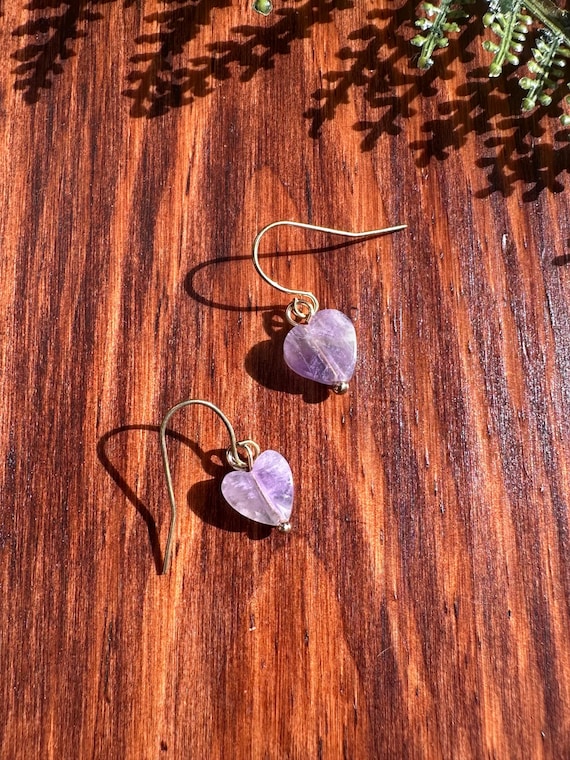 Small Amethyst Heart Earrings
