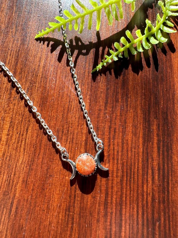 Celestial Crescent Moon Sunstone Necklace