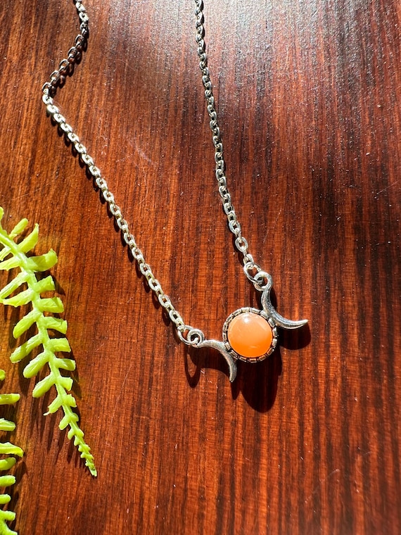 Celestial Crescent Moon Peach Moonstone Necklace