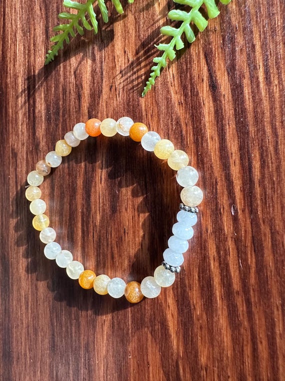 White Jade and Red Aventurine Stretch Bracelet