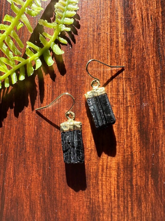Small Rough Gold Soldered Tourmaline Drop Earrings