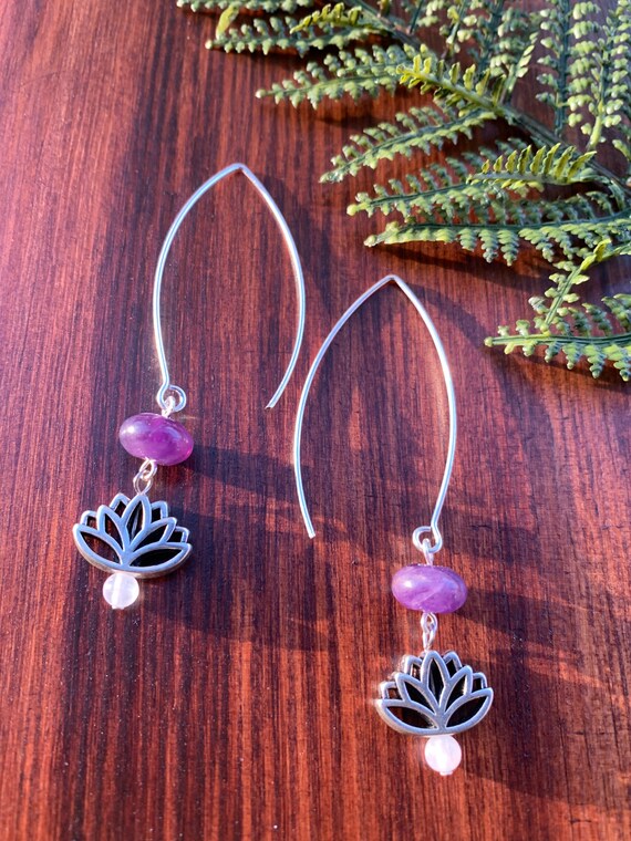 Lotus Flower Amethyst Drop Earrings