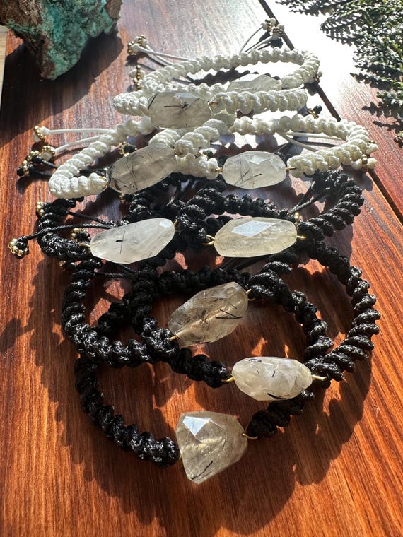 Faceted Tourmalinated Quartz Adjustable Bracelet