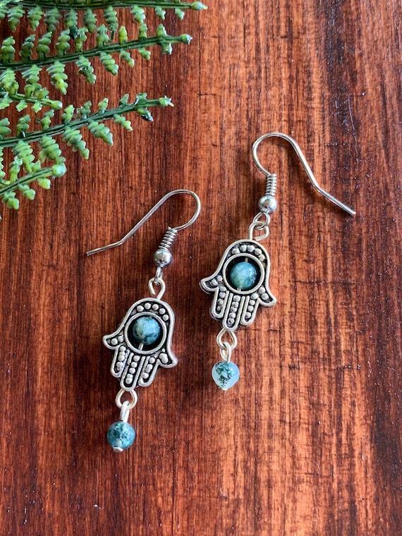 Fancy Jasper Hamsa Earrings