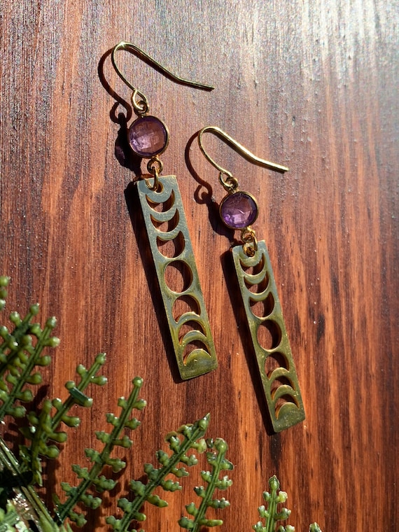 Faceted Round Amethyst Moon Phase Earrings