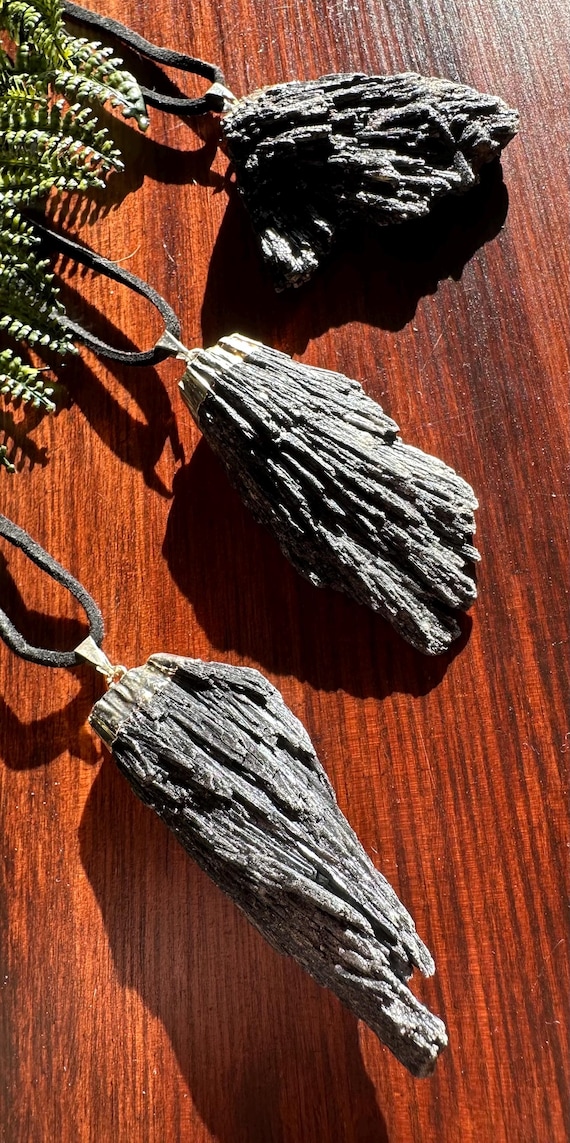 Large Black Kyanite Natural Stone Necklace