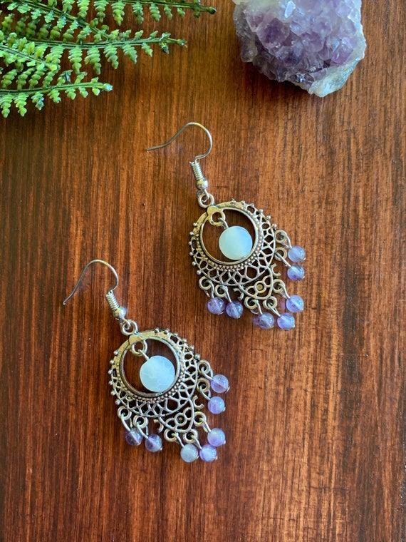 Mystical Amethyst and Crackle Agate Drop Earrings