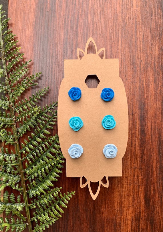 Shades of Blue Rose Bud Earring Set