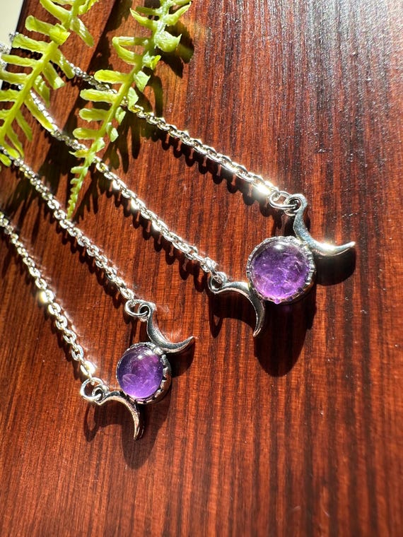 Celestial Crescent Moon Light Amethyst Necklace