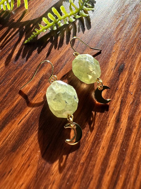 Prehnite Crescent Moon Earrings