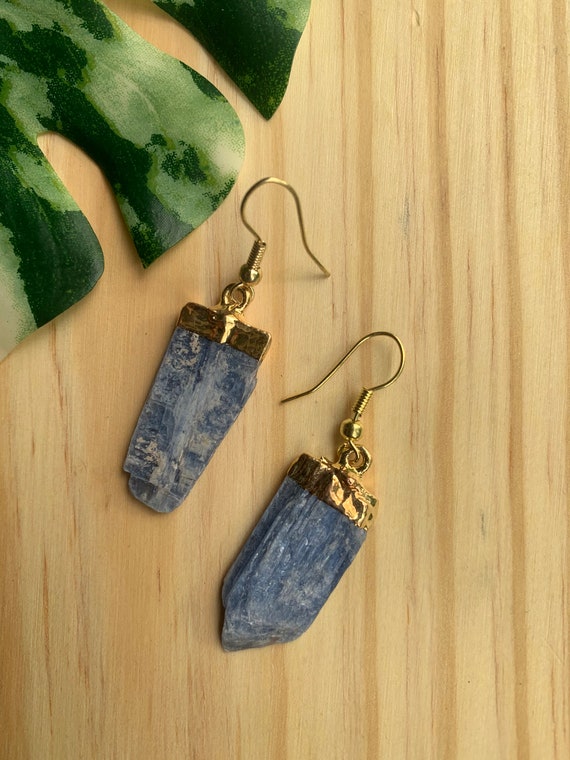 Rough Kyanite Earrings / Gold Solder