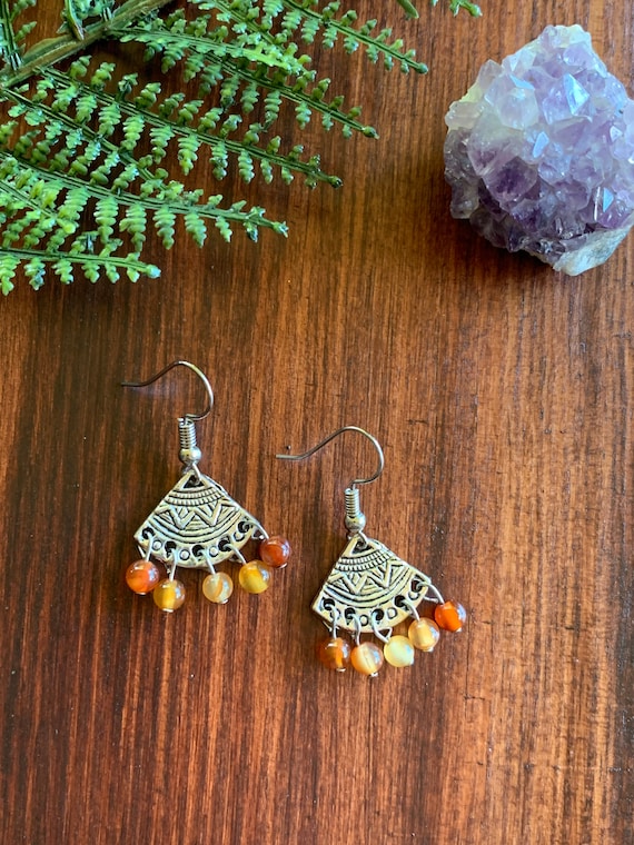 Dainty Carnelian Agate Aztec Earrings / Limited