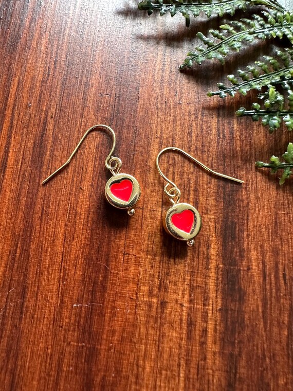 Heart Drop Earrings Red