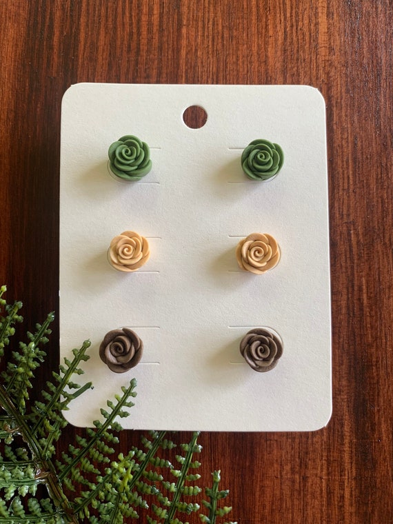 Shaded Moss Rose Bud Earring Set