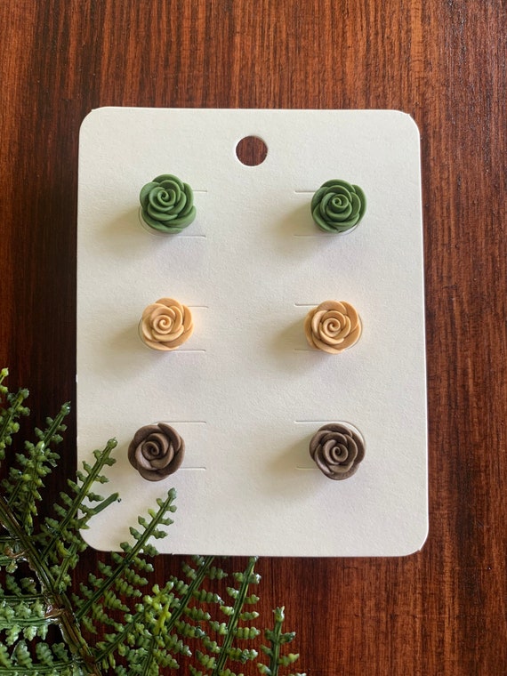 Shaded Moss Rose Bud Earring Set