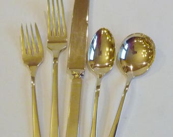 Vintage Dirigold Dirilyte BP Goldware Goldenware Empress Flatware Silverware Fork Knife Teaspoon Cream Soup Spoon Salad Fork