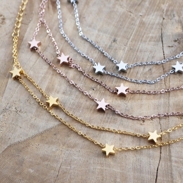 Star Anklet | Stainless Steel Anklet | Double Chain Anklet | Star Ankle Bracelet | Ibiza Anklet | Beach Steel Anklet | Rose Gold Anklet