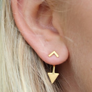 Ear Jacket Earring | Triangle Earrings | Stainless Steel Silver Gold Plated Ear Climber | Minimal Triangle Jacket | V Stud Earrings