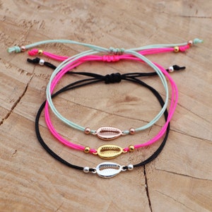 Sterling Silver Cowrie Shell Bracelet: Adjustable Thread Friendship Jewelry