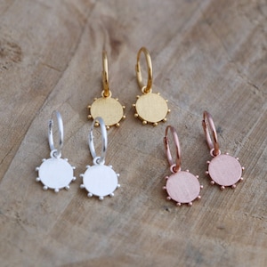 Sterling Silver Dotted Disc Hoop Earring: Minimalist Dangle