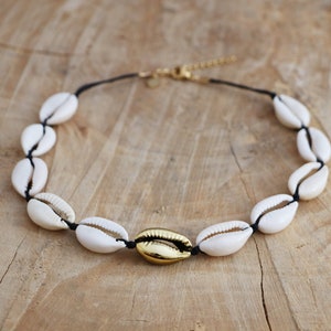 Cowrie Shell Choker: Gold Plated Accent, Beach Necklace