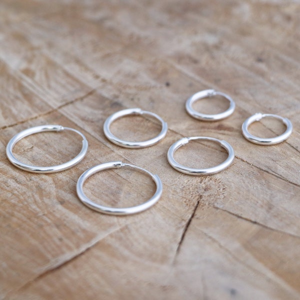 Dikke zilveren hoepeloorbellen | Minimalistische Sterling zilveren hoepels | Dikke 16 mm 20 mm 25 mm hoepels | Sterling zilveren hoepel oorbellen | 2 mm hoepels