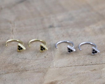 Triangle Hug Hoops | Tiny Minimalist Sterling Silver Hug Earrings | Silver Zircon Stone Triangle Hoops | Triangle Hug Earrings | Hugger Hoop