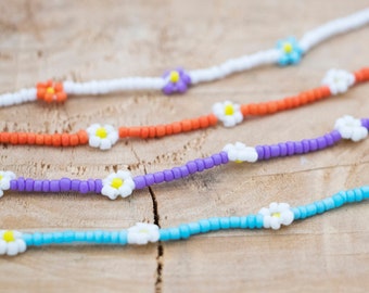 Daisy Bracelet | Seed Bead Flower Bracelet | Aqua Daisies Chain | Orange Daisy Bracelet | Dainty Daisy Bracelet | Purple Daisy | Mix Daisies