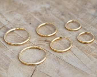 Gouden oorringen | Minimalistische sterling zilveren hoepels | Goud 16 mm 20 mm 25 mm Hoepels | Oorringen | 18k gouden hoepels