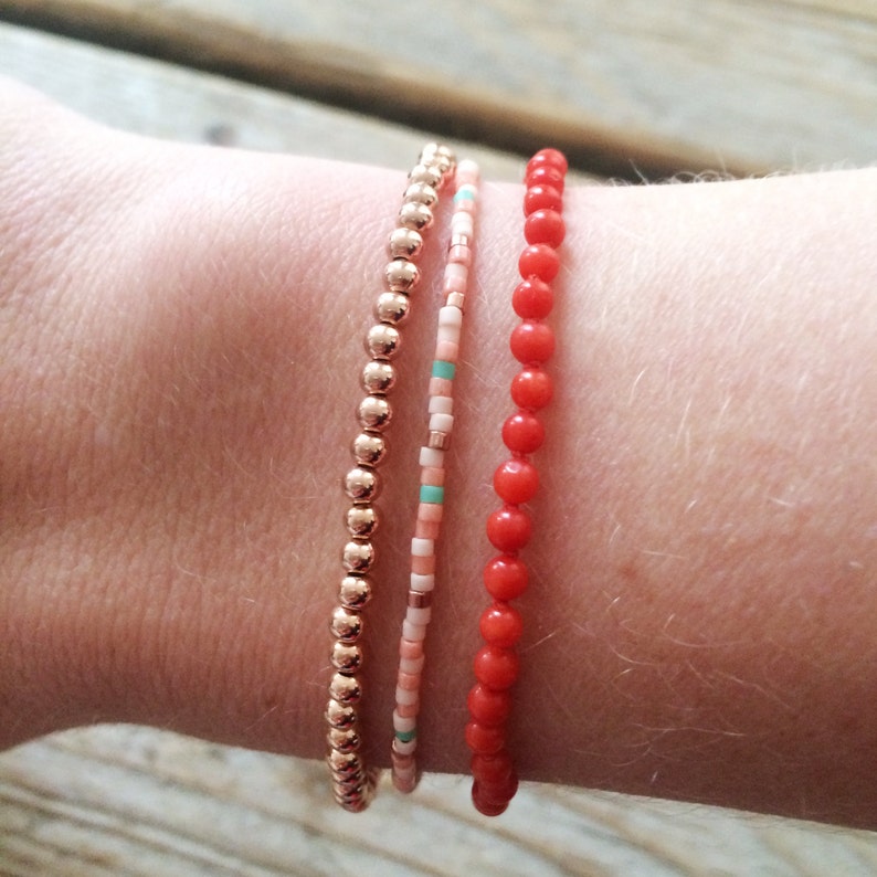 Rose Gold Bead Bracelet 18 K Rose Gold Over Sterling Silver Etsy