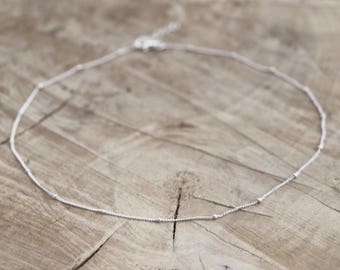 Bead Chain Necklace | Curb Bead Thin Necklace | Sterling Silver Chain Necklace | Thin Beaded Chain Necklace | Simple Small Chain Necklace