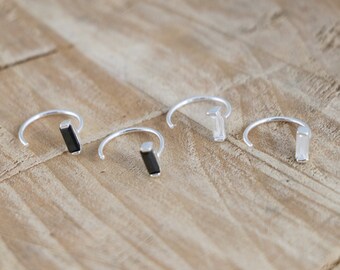 Stone Hug Hoops | Tiny Minimalist Bar Hug Earrings | Shiny Hug Hoops | Stone Hoop Earrings | Bar Open Hoops | Zirconia Bar Hugger Hoops