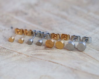 Minimalist Dot Stud Earrings: Stainless Steel, Gold Plated, Circle Discs