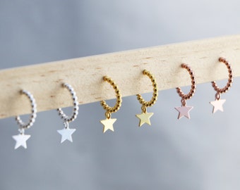 Star Hoop Earrings | Tiny Minimalist Dotted Hoops | Stars Hoop Earrings | Statement Hoops | Minimal Hoops | Star Stud Earrings | Dangle Star