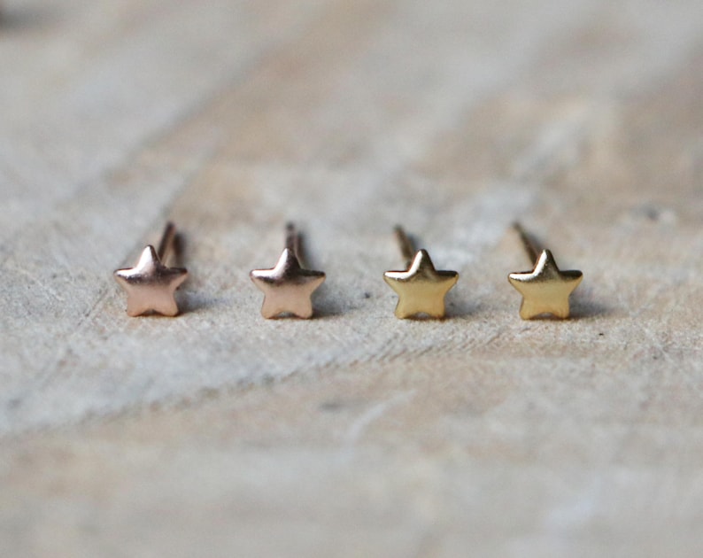 Tiny Star Studs Rose Gold Stars Stud Earrings Minimal Star Earring Sterling Silver Rose Gold Plated Little Star Stud Star Earrings