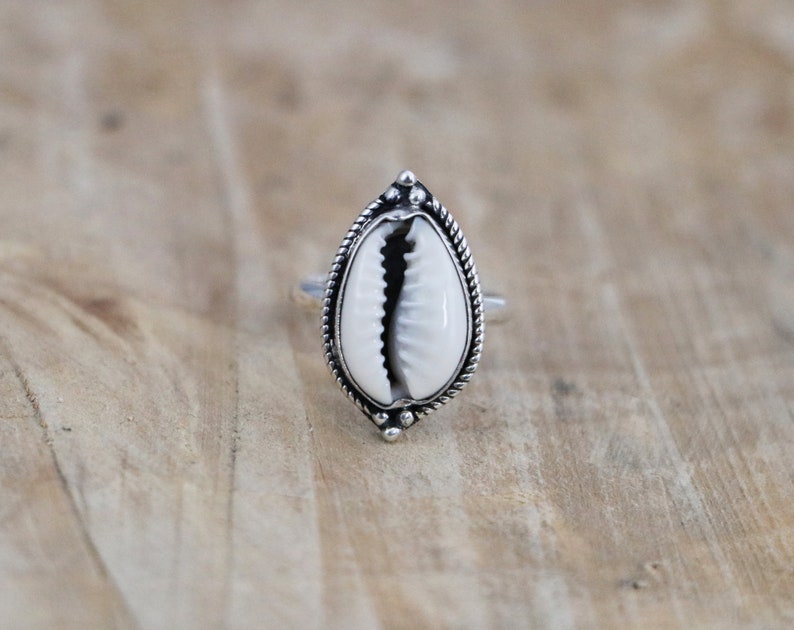 Cowrie Ring Sterling Silver Shell Ring Natural Shell Ring Etsy