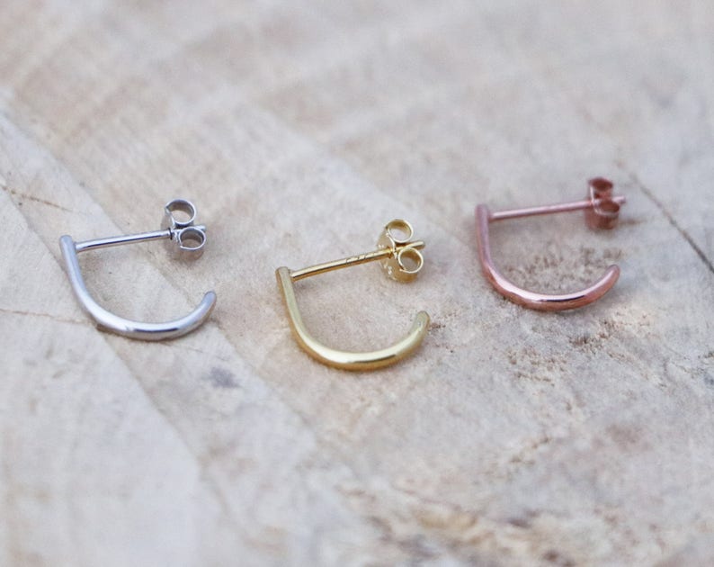 Suspender Earring Minimalist Sterling Silver Suspender Hoop Hug Hoops Rose Gold Half Hoop Stud Hook Earrings Suspender Earrings image 2