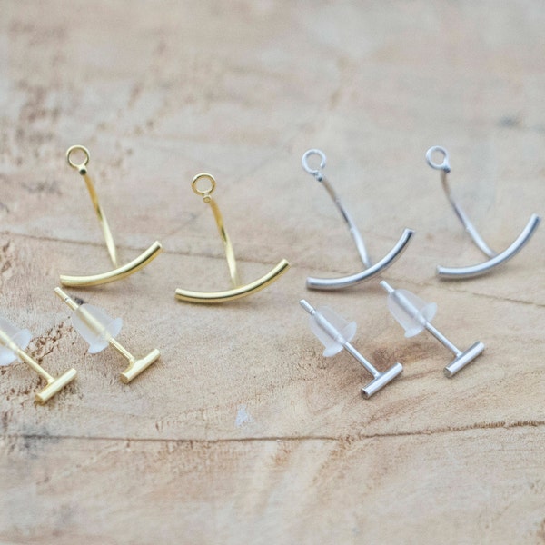 Bar Ear Jacket | Minimalist Ear Cuffs | Bar Ear Jackets | Sterling Silver Earjackets | Bar Stud | Bar Studs Hook Ear Jackets | Ear Climber