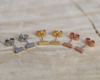 Bar Studs | Stainless Steel Silver Gold Plated Bar Earrings | Tiny Rectangle Stud | Square Studs | Line Earrings