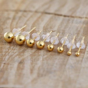 Bal Oorknopjes Gewone kogelnoppen Gouden stip oorbellen Minimaal Zilver 925 Oorknopje Gewone kogelnoppen Vergulde Ball Studs Bal van 3 mm afbeelding 1