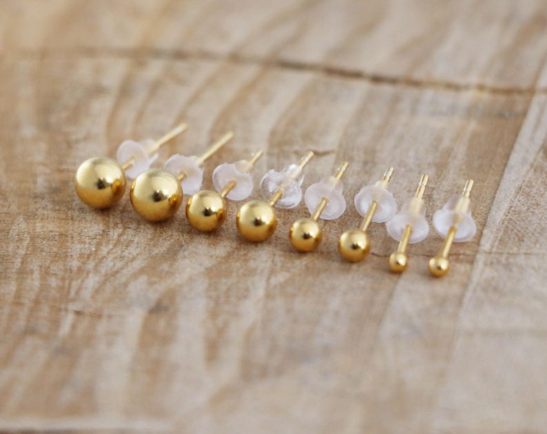 Bal Oorknopjes Gewone kogelnoppen Gouden stip oorbellen Minimaal Zilver 925 Oorknopje Gewone kogelnoppen Vergulde Ball Studs Bal van 3 mm afbeelding 1