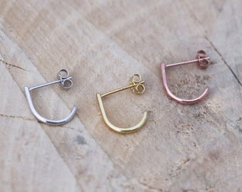 Straps Ohrringe | Minimalist Sterling Silber Strumpfhalter | Umarmung Creolen | Rose Gold Halb Hoop Bolzen | Haken Ohrringe | Hosenträger Ohrringe