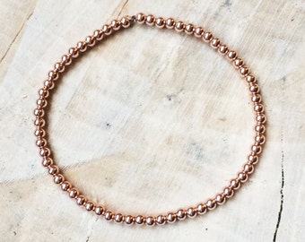 Rose gold bead bracelet | 18 k rose gold over sterling silver 925 | Minimal stretch bracelet | Stacking bracelet | Rose Gold Plating | 3mm