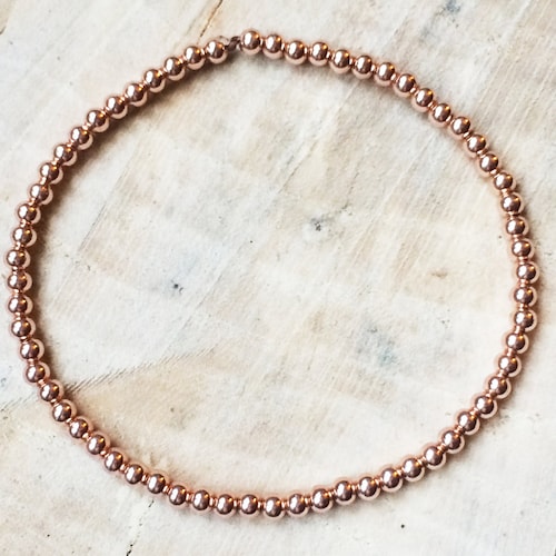 Rose Gold Bead Bracelet 18 K Rose Gold Over Sterling Silver Etsy