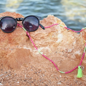 Beaded Sunglass Strap: Pink Seed Bead Eyeglass Chain with Tassel