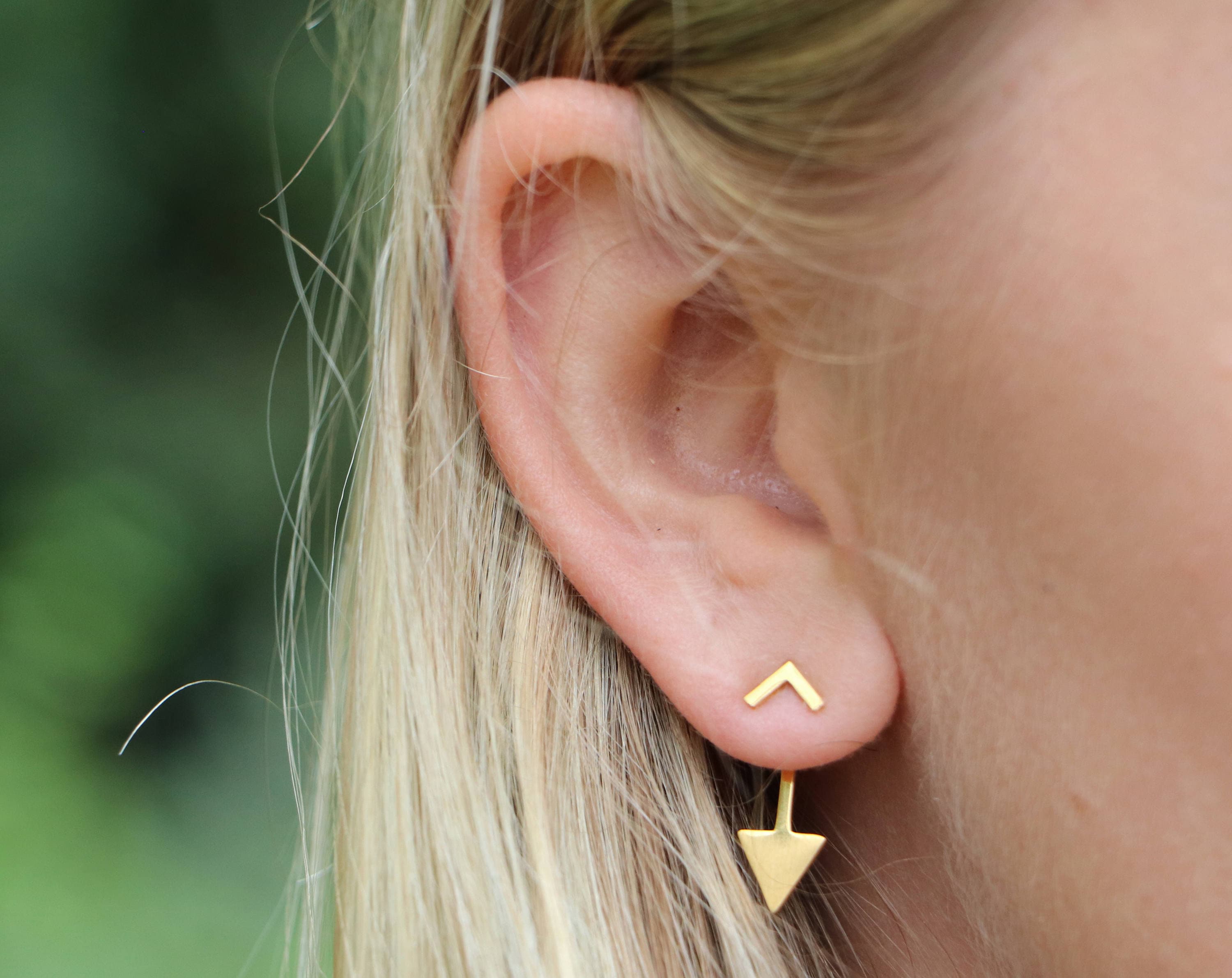 Triangle Ear Jacket Earrings: Stainless Steel V Studs