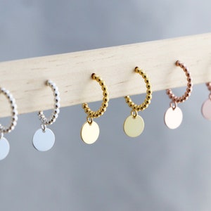 Sterling Silver Dotted Hoop Earrings: Minimalist Disc Dangle