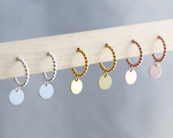 Disc Hoop Earrings | Tiny Minimalist Dotted Hoops | Disc Hoop Earrings | Statement Hoops | Minimal Hoops | Coin Earrings | Dangle Hoop