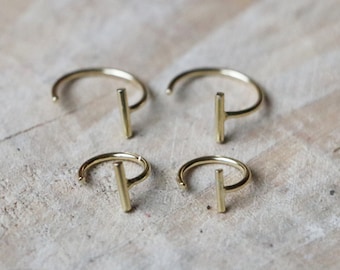 Sterling Silver Hug Hoops | Tiny Minimalist Hug Earrings | 18K Gold Bar Hoops | Minimalist T Hoop Earrings | Gold Hugger | Bar Open Hoops