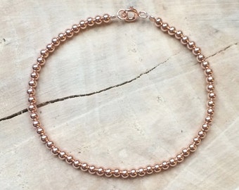 Rose gold bead bracelet | 18 k rose gold over sterling silver 925 | Minimal dainty bracelet | Stack bracelet | Rose Gold Plating | Pink Gold